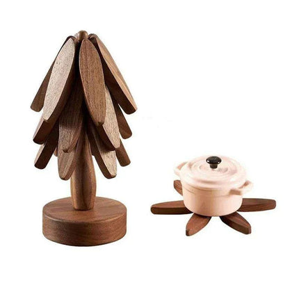 Set of 4 - Walnut Wood Tree-Shaped Heat-Resistant Trivet Set - Très Elite