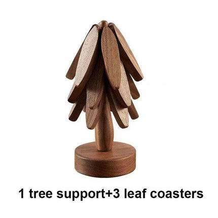 Set of 4 - Walnut Wood Tree-Shaped Heat-Resistant Trivet Set - Très Elite