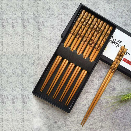 Set of 5 Handcrafted Eco-Friendly Japanese Bamboo Sushi Chopsticks - Non-Slip & Reusable Dining Must-Have - Très Elite