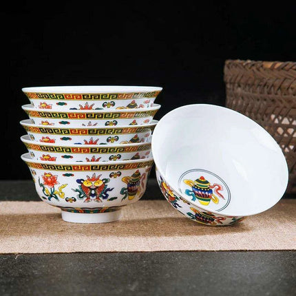 Set of 6 Elegant Blue and White Porcelain Ramen Bowls Featuring Vintage Chinese Dragon Design - Très Elite