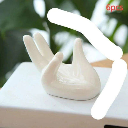 Set of 6 Elegant White Porcelain Handcrafted Ceramic Egg Holders with Business Card Stand - Très Elite