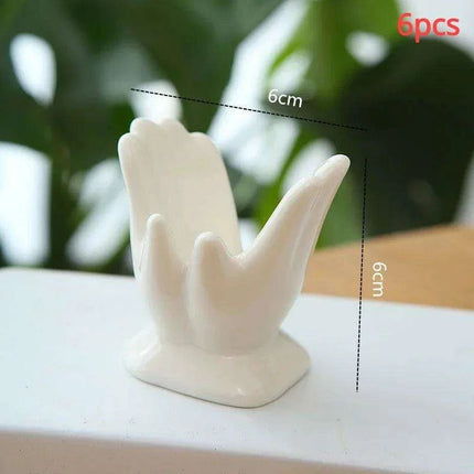 Set of 6 Elegant White Porcelain Handcrafted Ceramic Egg Holders with Business Card Stand - Très Elite