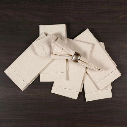 Set of 6 Luxurious Hemstitched Linen Napkins with Nature-Inspired Motifs - Flax Fabric for Elegant Dining - Très Elite