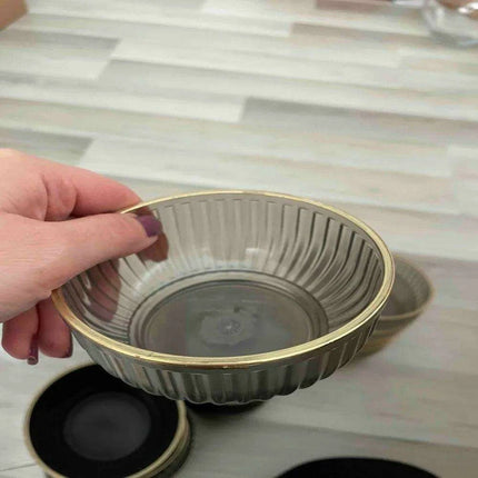 Set of 6 Stylish Durable Acrylic Snack Bowls with Gold Trim - Chic Frosted Glass Design, Fast Shipping - Très Elite