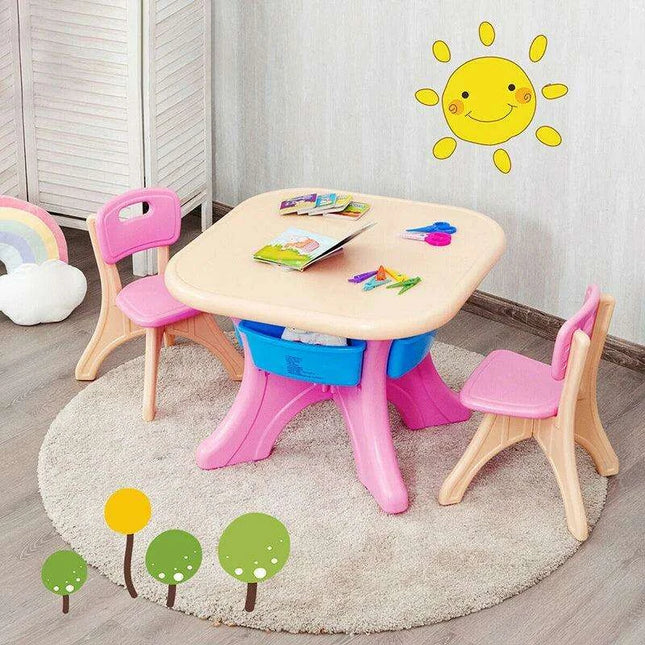 Kids' Creative Plastic Furniture Set with Storage Bins | Eco-Friendly Design | Fun and Durable Table and Chairs for Young Children