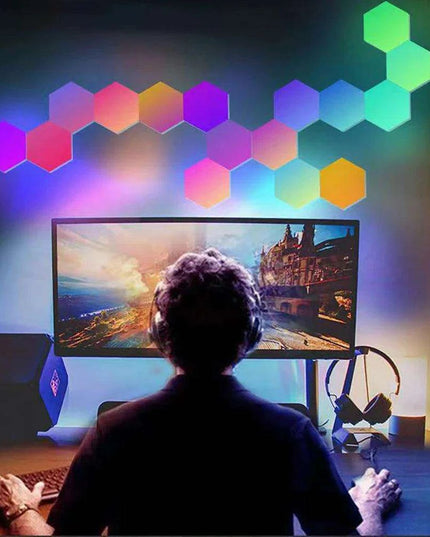 Hexagon RGB Ambient Light Display Kit with Bluetooth Music Sync and Customizable Designs - Ideal for Gaming and Home Decor