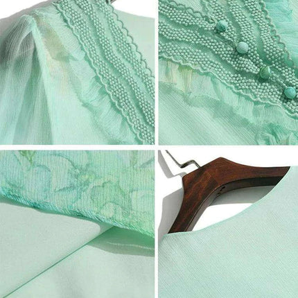 Chic V-neck A-line Dress in Luxurious French Silk with Flared Sleeves