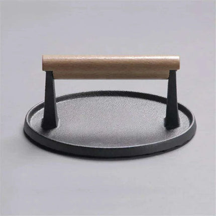 Grill Master Cast Iron Steak Press with Ergonomic Wooden Handle - Essential BBQ Tool for Perfectly Grilled Steaks