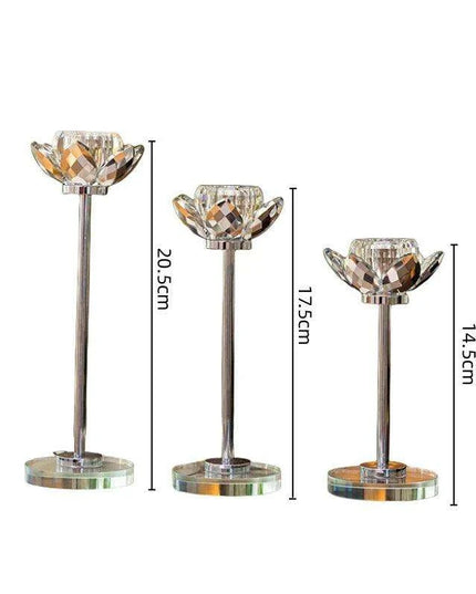 Glistening Golden Lotus Candle Stand with Crystal Floral Details - Exquisite Wedding Centerpiece