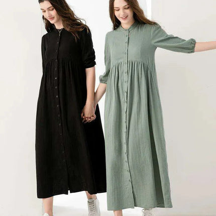 Breezy 3/4 Sleeve Cotton Maxi Dress | Comfortable Summer Gauze Dress with Inner Lining