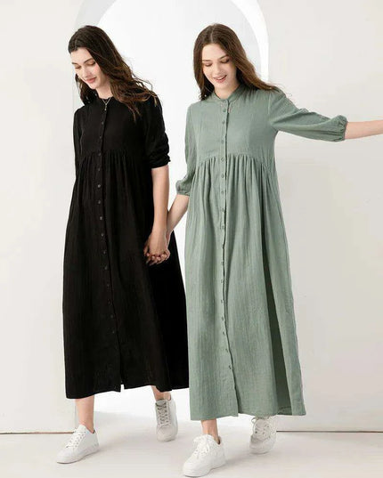 Breezy 3/4 Sleeve Cotton Maxi Dress | Comfortable Summer Gauze Dress with Inner Lining