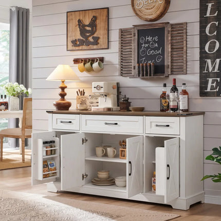K&K 55" Farmhouse Buffet Cabinet with Adjustable Shelves & Drawers