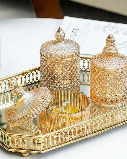 Amber Radiance Crystal Glass Storage Jar with Lid for Jewelry and Event Decor