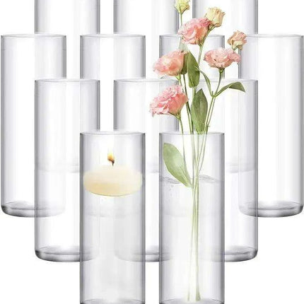 48-Piece Elegant Clear Glass Cylinder Vases Set for Home and Wedding Styling