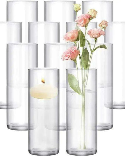 48-Piece Elegant Clear Glass Cylinder Vases Set for Home and Wedding Styling