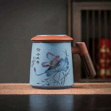 Sophisticated Purple Clay Travel Tea Mug Set with Infuser and Lid - 400ml for Office and Leisure