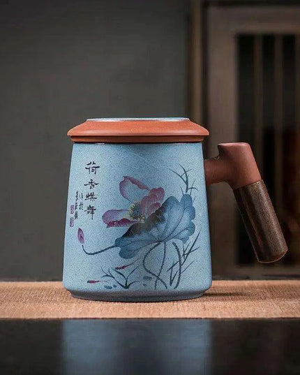 Sophisticated Purple Clay Travel Tea Mug Set with Infuser and Lid - 400ml for Office and Leisure