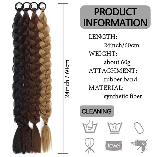 24-Inch Synthetic Boxing Braided Twist Ponytail Hairpiece with Rubber Band for Women's Effortless Styling