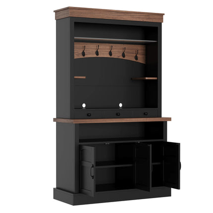 Starmall Farmhouse Bar Cabinet 72" with LED Lights & Adjustable Shelve