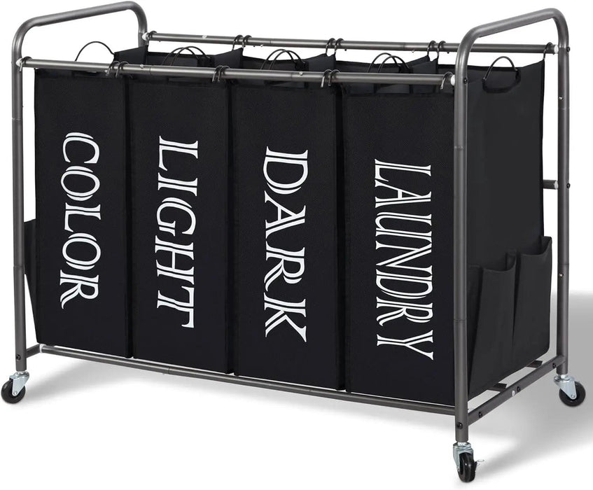 4-Section Portable Laundry Organizer with Waterproof Bags for Effortless Sorting