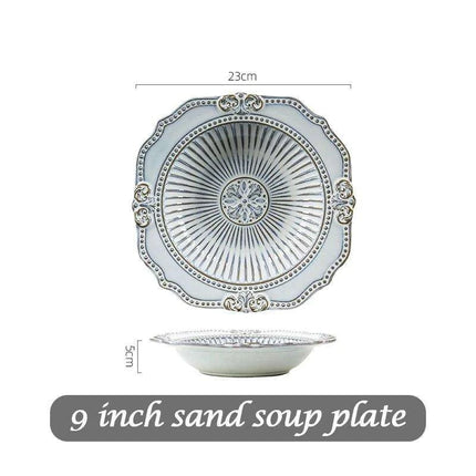 Vintage Baroque Embossed Ceramic Plate Collection - Set of 4 for Elegant Dining