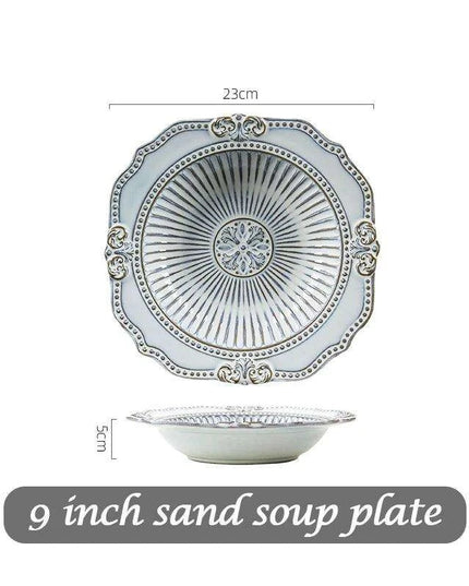 Vintage Baroque Embossed Ceramic Plate Collection - Set of 4 for Elegant Dining