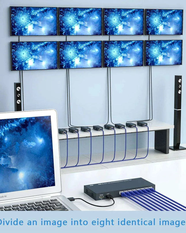 200M HDMI Splitter & Extender - 8 Outputs with Long-Distance Support for CAT5/6/7 Cables