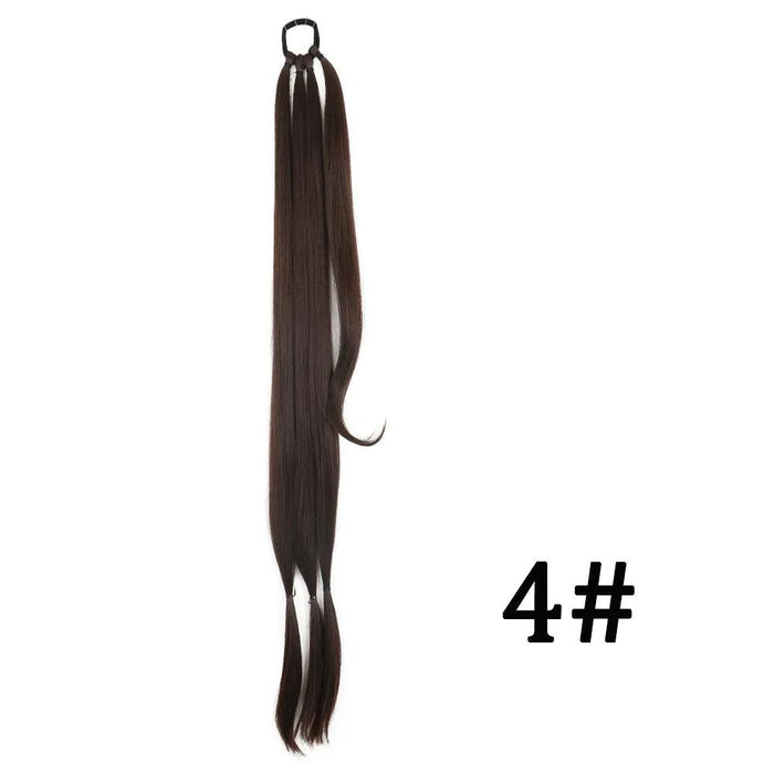 Chic Braided Ponytail Extension Set - Black & Brown Heat-Resistant Synthetic Hair Tie