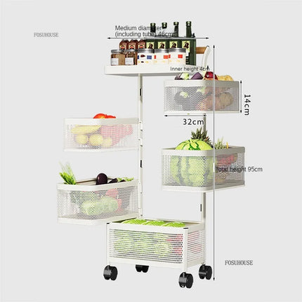 Nordic Stainless Steel Kitchen Trolley with Wheels & Rotating