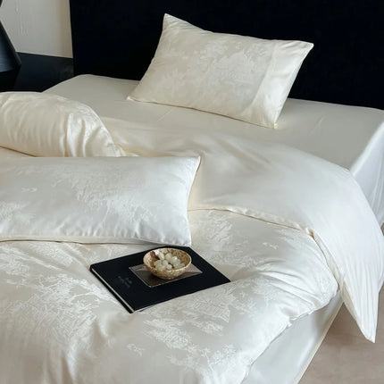 Long Staple Cotton Jacquard Bedding Set – Luxury Duvet Cover, Bedsheet & Pillowcases