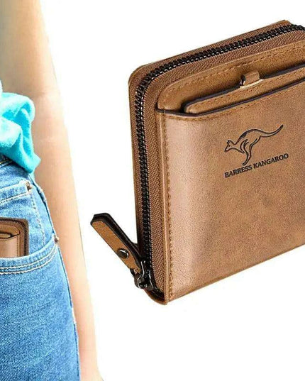 Men's Sophisticated Genuine Leather RFID Zipper Wallet - Multifunctional Business Card Holder with Coin Pocket