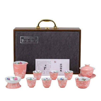 Portable Handcrafted Jade Porcelain Tea Set with Chic Travel Case: Elegance On-the-Go