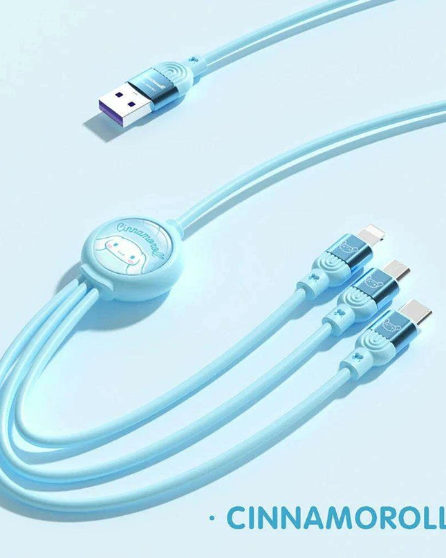 Sanrio Kuromi & Friends 3-In-1 Charging Cable - Adorable Anime Characters USB Cord for Huawei, iPhone, Xiaomi - Durable & Perfect for Gifting