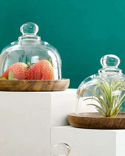Elegant Acacia Wood Cake Stand with Glass Dome – Perfect for Showcasing Desserts at Home and Events