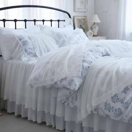 ZL777 100% Cotton Lace Ruffle Pillowcase - Elegant Wedding Design