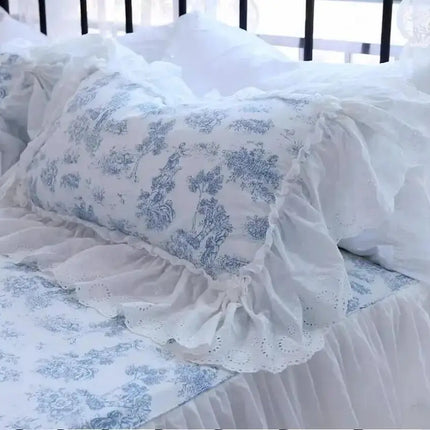 ZL777 100% Cotton Lace Ruffle Pillowcase - Elegant Wedding Design