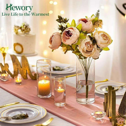 Elegant Pink Raindrop Glass Cylinder Vase Collection - 12 Piece Set