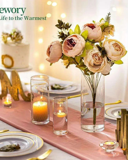 Elegant Pink Raindrop Glass Cylinder Vase Collection - 12 Piece Set