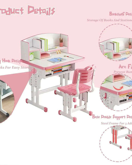 ErgoKids Ergonomic Study Desk & Chair Set with Bookshelf - Adjustable for Growing Children