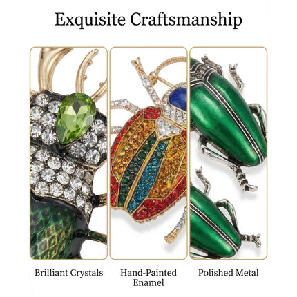 Rhinestone Beetle Brooch — Enamel Insect Pin in 7 Colours