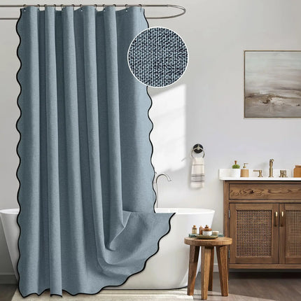 Waterproof Faux Linen Shower Curtain with Scalloped Edge – 14 Colours