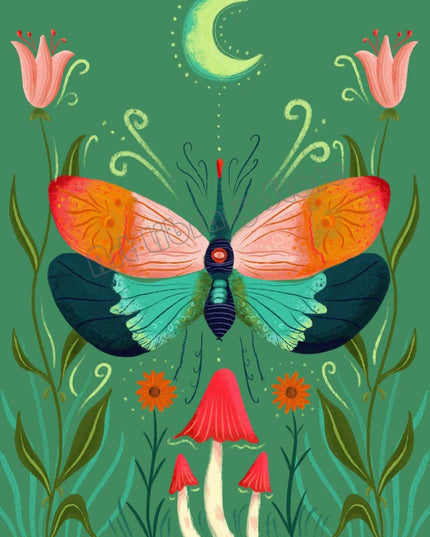 Enchanting Insect Canvas Art: Vibrant Moth and Golden Beetle Decor for a Playful Home