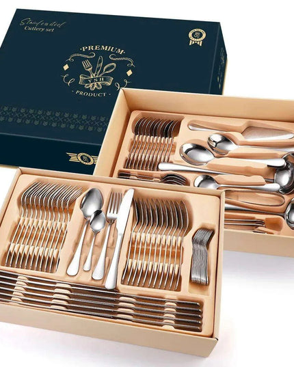 Gold Elegance: Complete 84-Piece Cutlery and Tableware Set for Dining and Entertaining