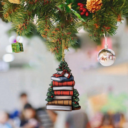 Literary Delight Christmas Ornament Set with Book-themed Acrylic Decor
