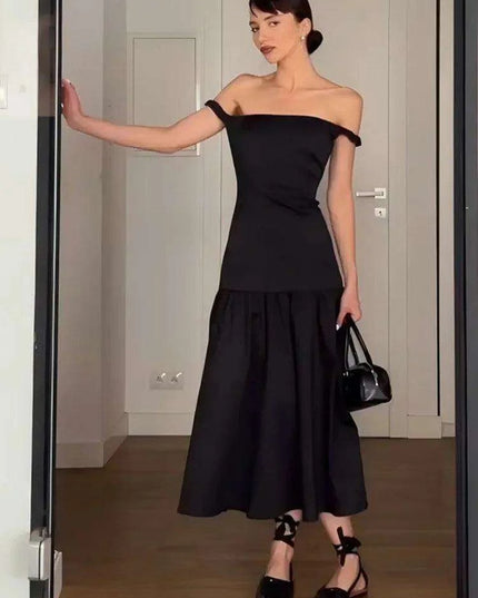 Elegant Ankle-Length Sleeveless Dress with Alluring Slash Neck - Perfect for Autumn Parties and Events