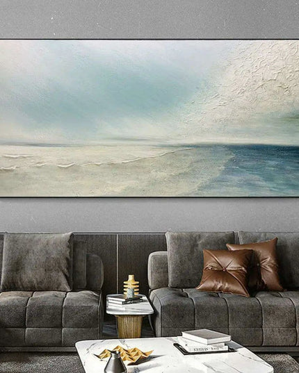 Serene Coastal Retreat Hand-Painted Canvas Art: Tranquil Beachscape for Your Home