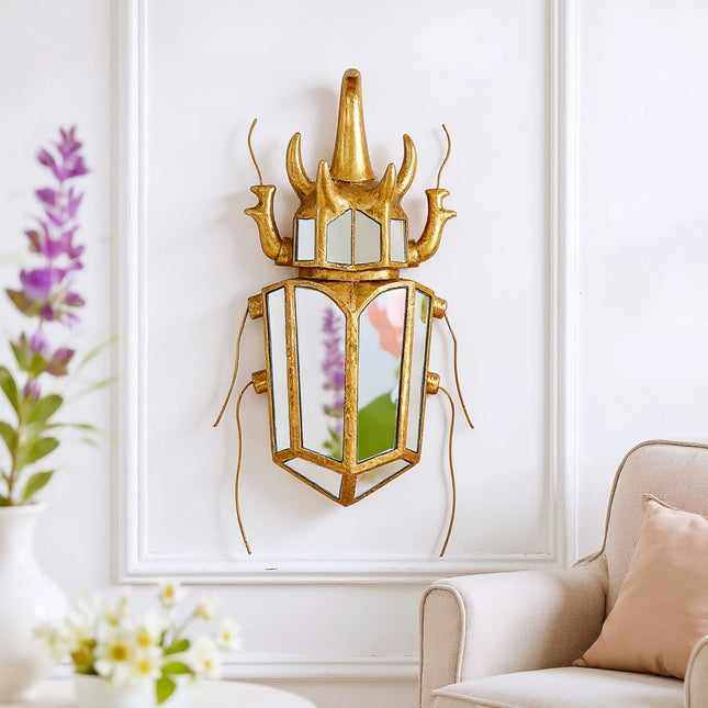 Rhinoceros Beetle Wall Sculpture | Gold & Silver Resin Wall Art