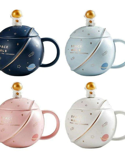 Cosmic Voyager 400ML Insulated Ceramic Mug with Lid and Spoon - Ideal for Coffee and Tea