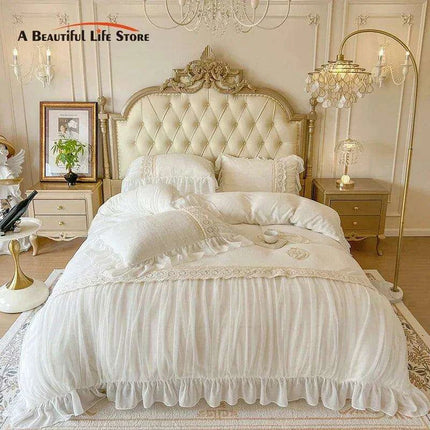 Luxury Velvet Fleece Princess Bedding Set with Elegant Lace Ruffles, Cozy Duvet Cover, Sheets, and Pillowcases