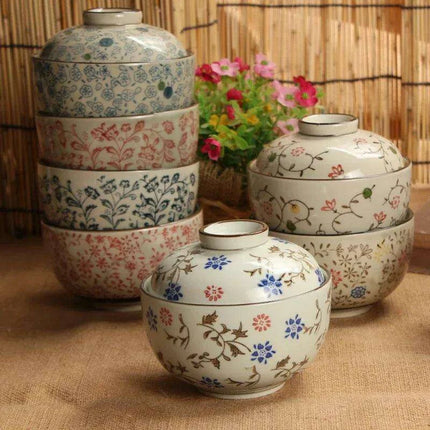 Exquisite Hand-Painted Japanese Porcelain Stew Bowl Set with Lids